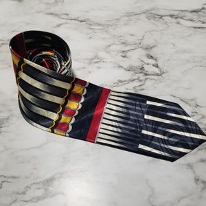 Dior navy/yellow/red/off-white 100% silk tie